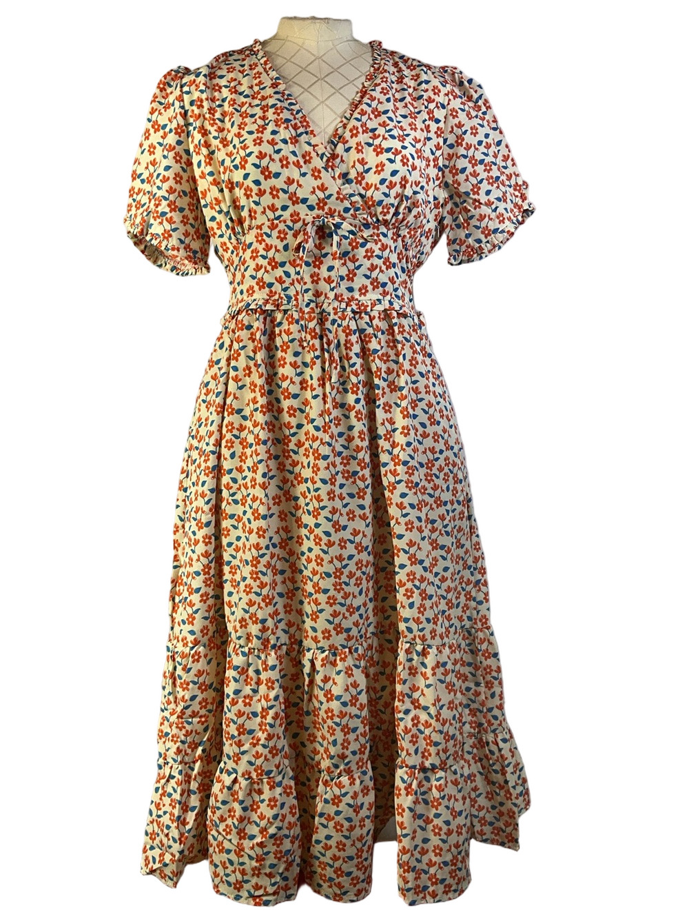 Tulip B Floral Short Sleeve Midi Dress with Pockets Size Small